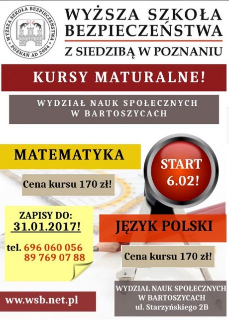 Kursy maturalne w WSB w Bartoszycach